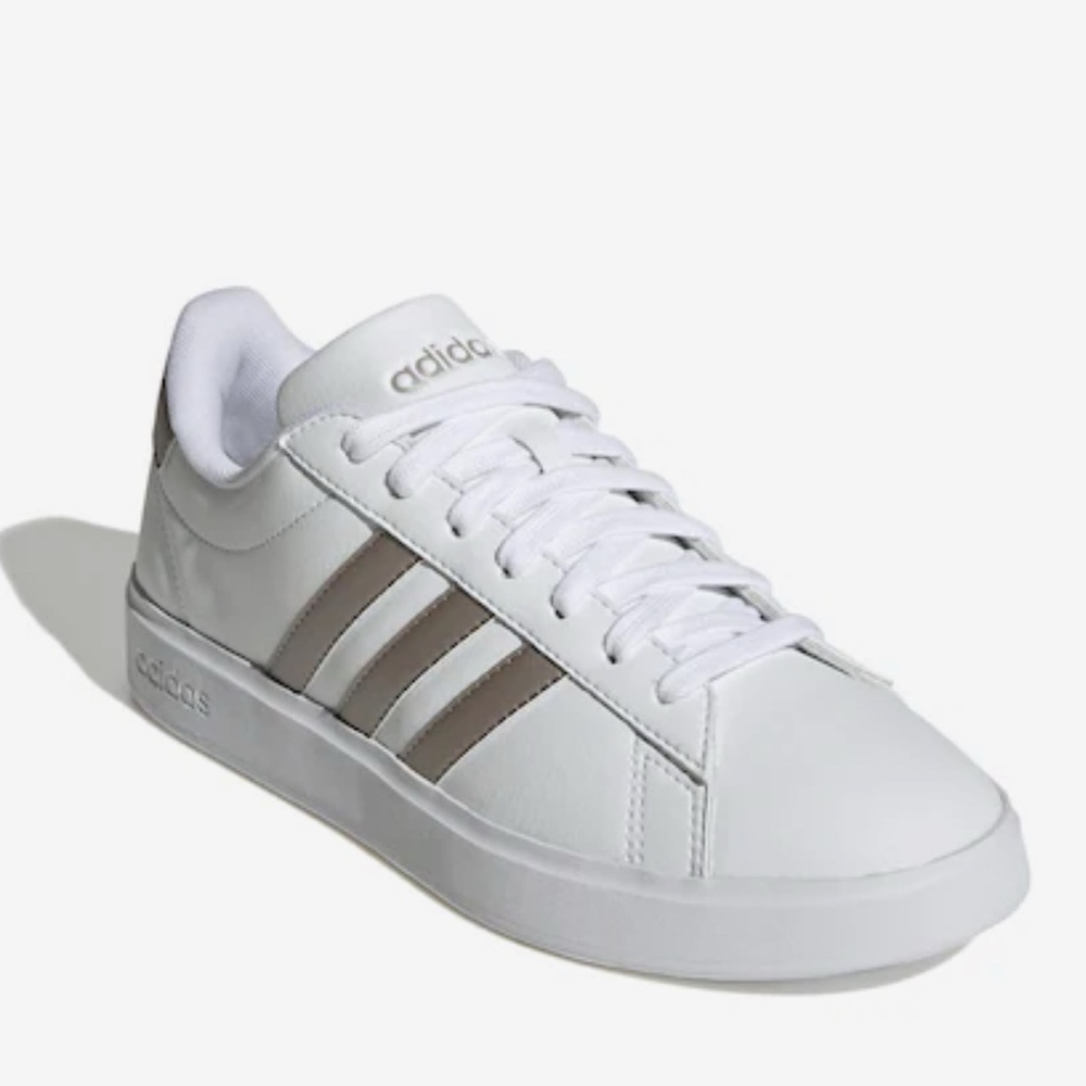 Adidas Women’s Sneakers White w/ Pink/Silver Stripes size 8 - Picture 2 of 5